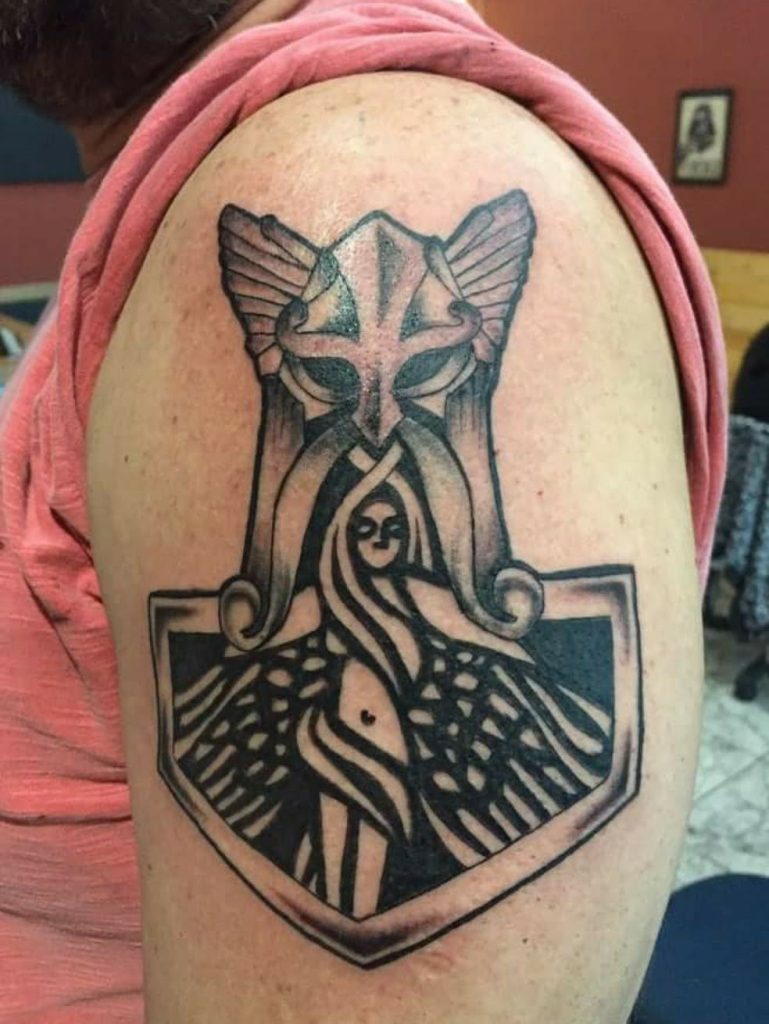 Thors Hammer Tattoo with Viking Celtic Raven Design  LuckyFish Art