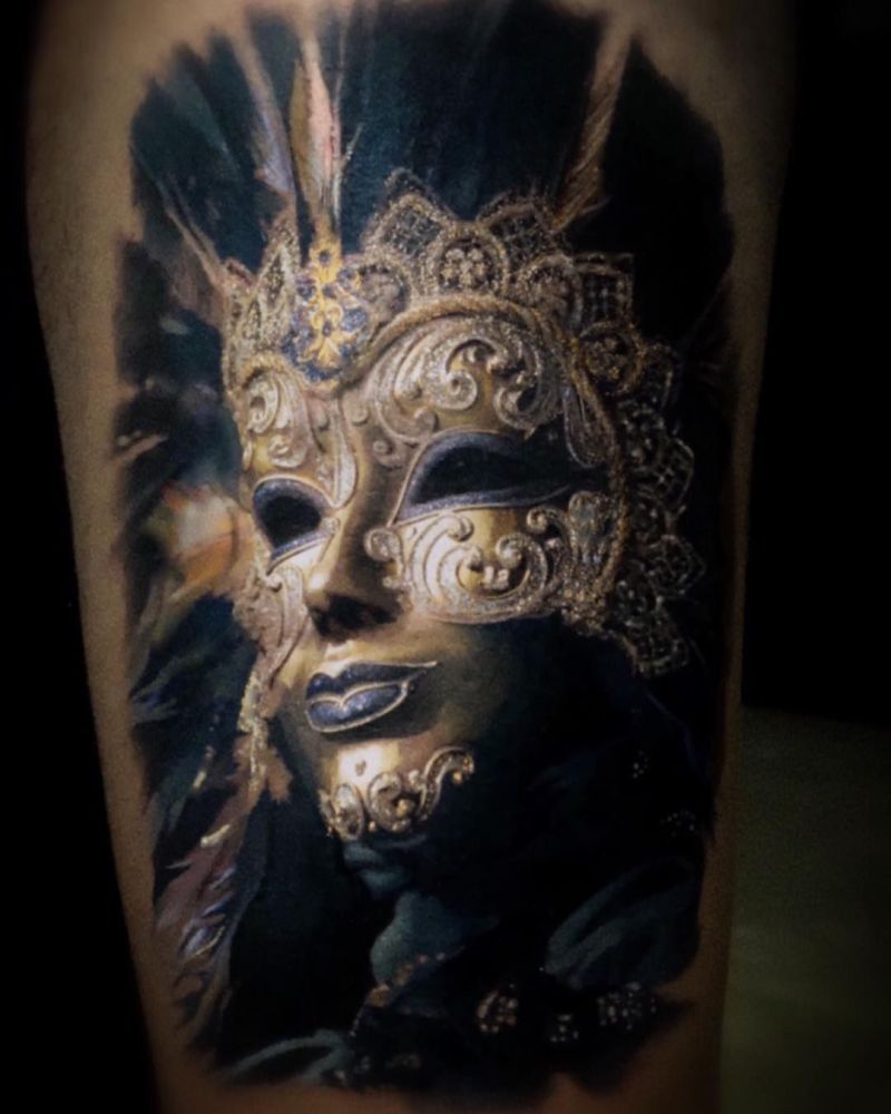 Venetian Mask Tattoo by Moni Marino TattooNOW