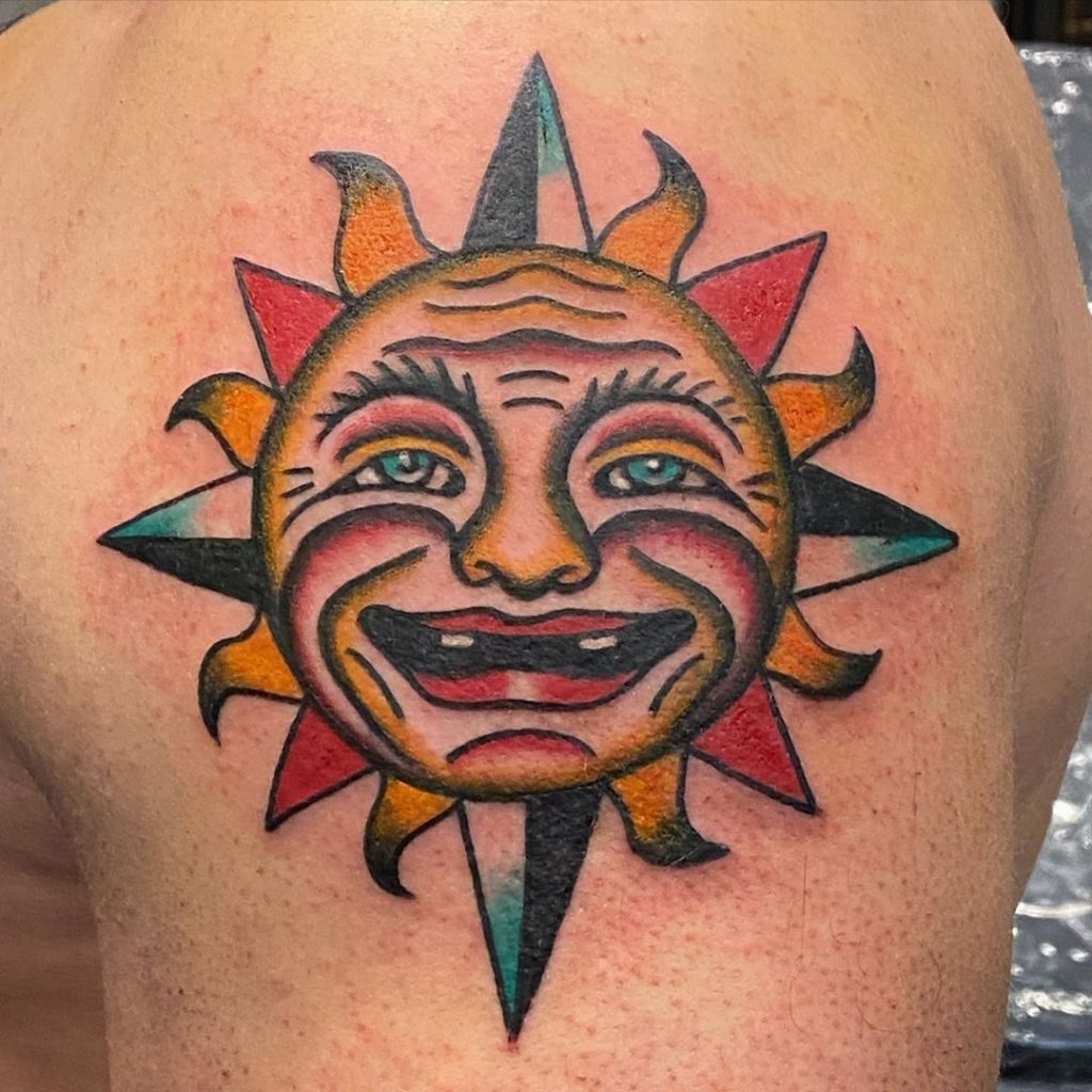 Sun of May tattoo located on the chest done in