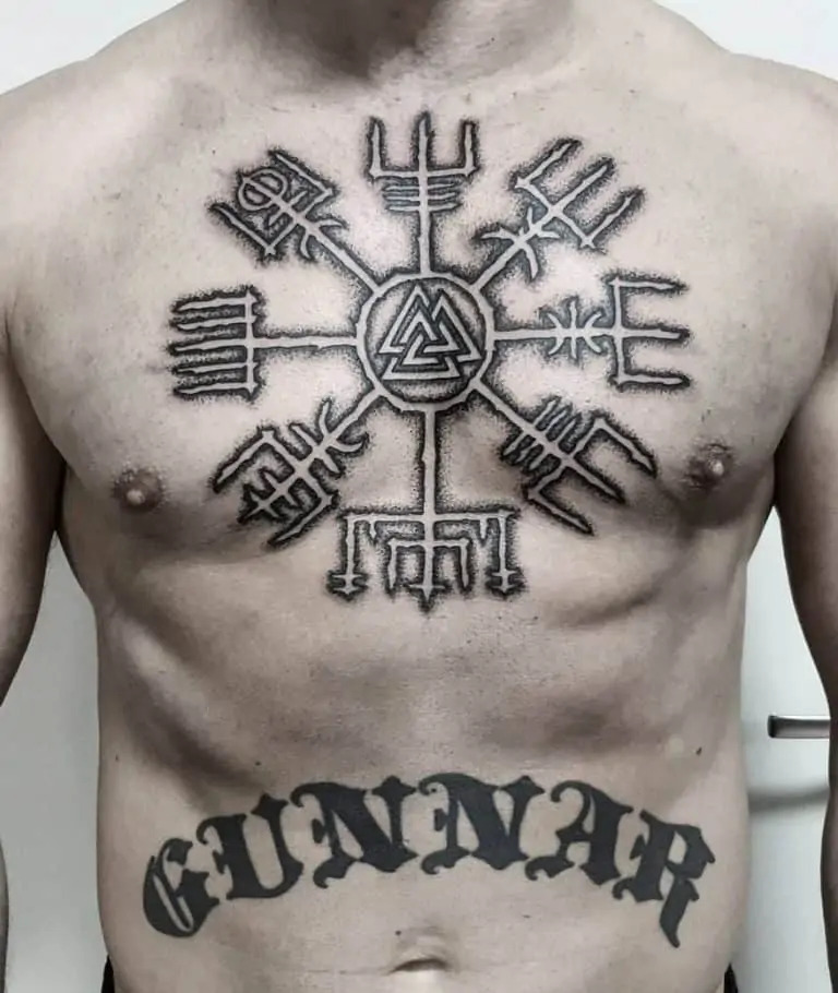 With this tattoo I understand that at the top is the Vegvisir but is  there any other symbols in it or is the rest just a design   rnorsemythology