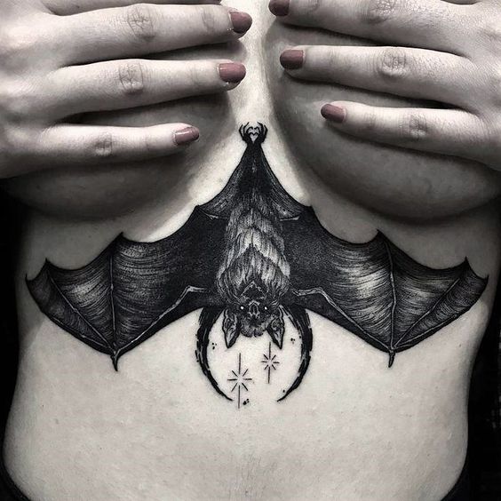 Bat under boob piece by Dan   Temple Art Tattoo  Facebook