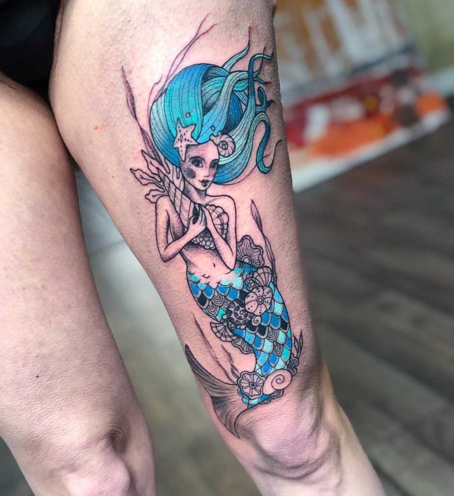 Watercolor Mermaid Girls Leg Tattoo  Best Tattoo Ideas For Men  Women