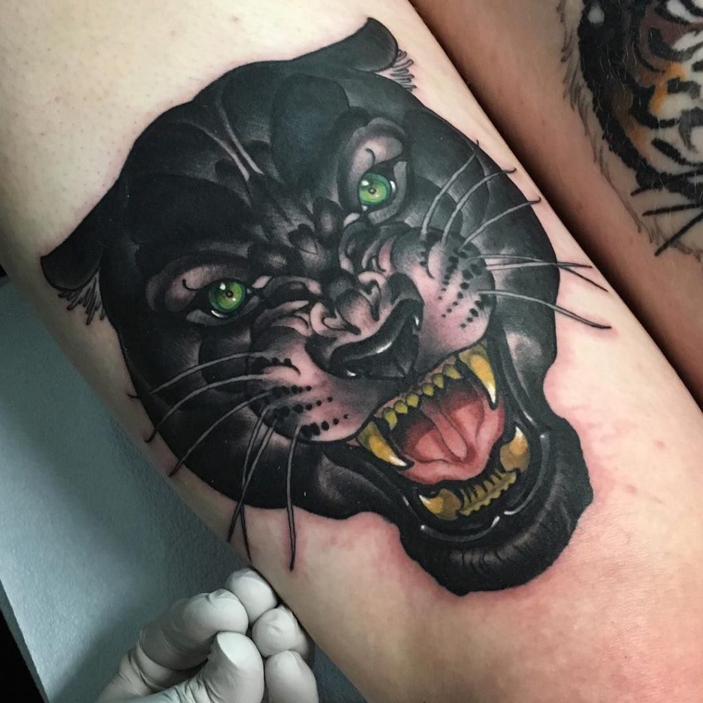 Animals Knee Leg Panther TraditionalAmericana Tattoo  Slave to the Needle