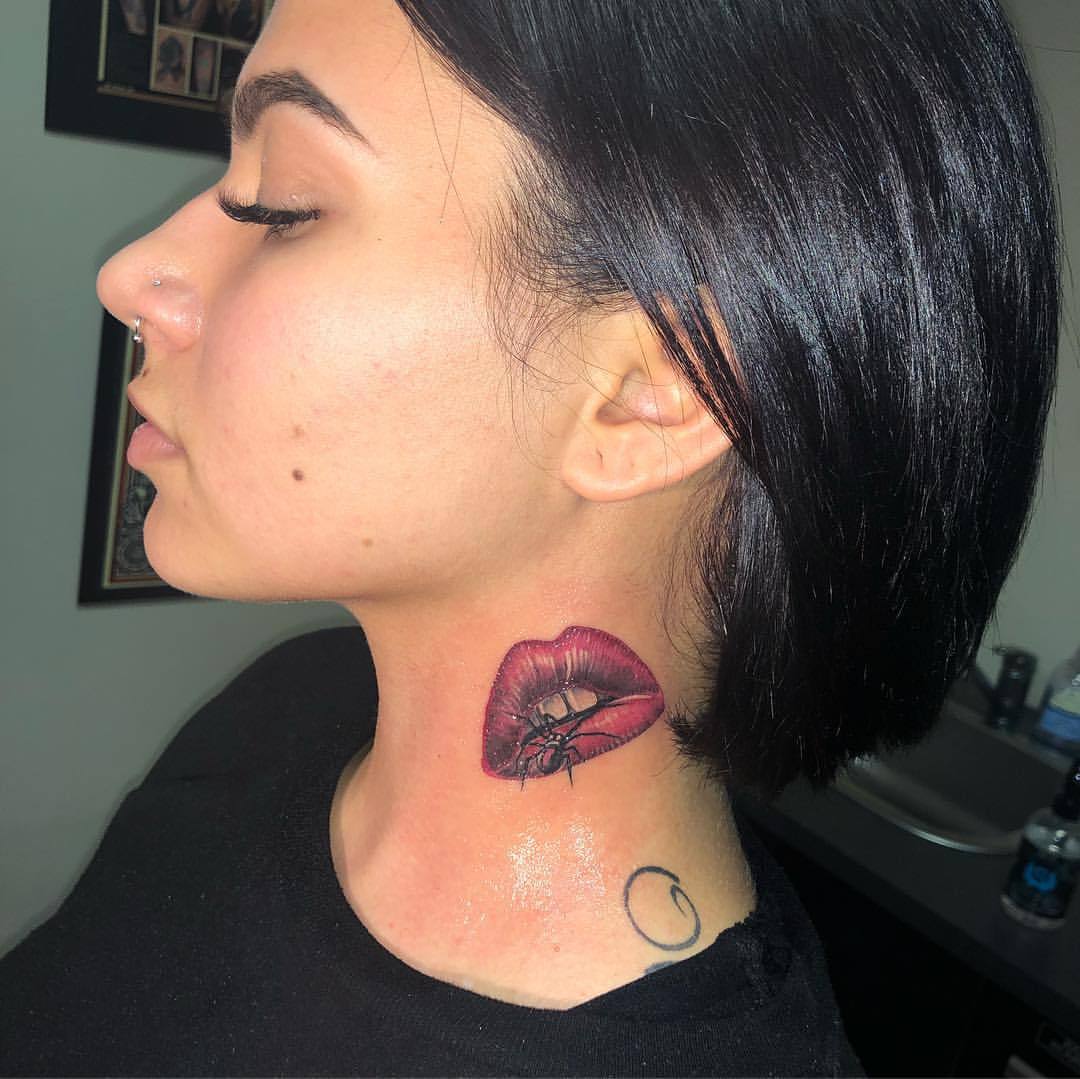 lips kiss tattoo on neckTikTok Search