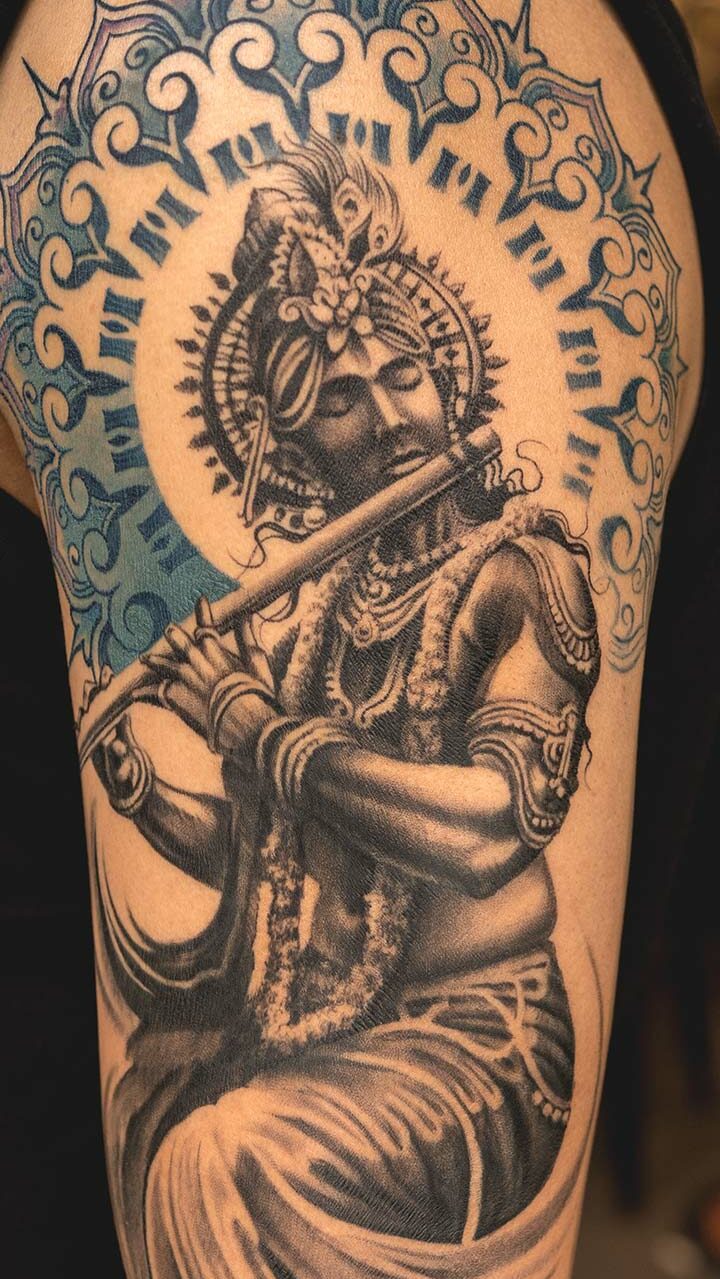 Shri Krishna tattoo | Radha Krishna tattoo | Krishna tattoo, Flute tattoo,  Hand tattoos for guys
