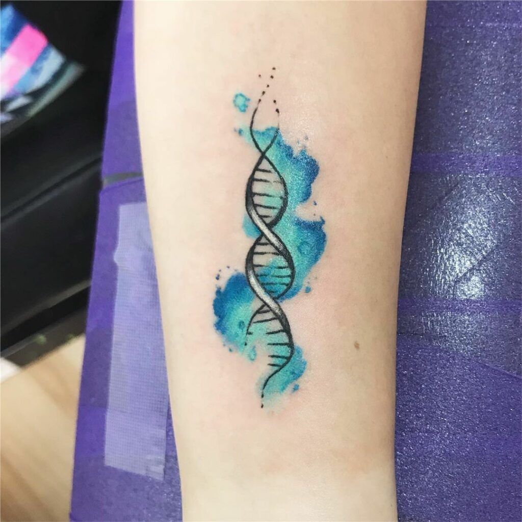 lostdeer962 A simple line tattoo that is a dna strand with the letters T  Z and P designed into the strand