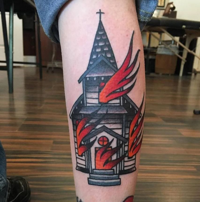 Church On Fire Traditional Tattoo