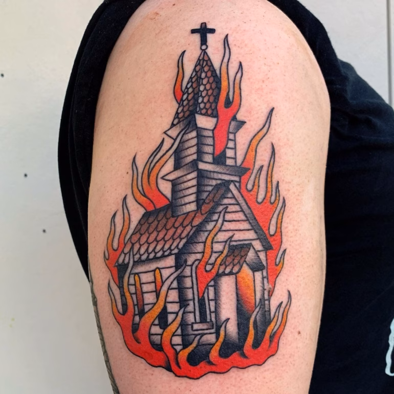 Significado de Tatuagens de Igrejas Queimando