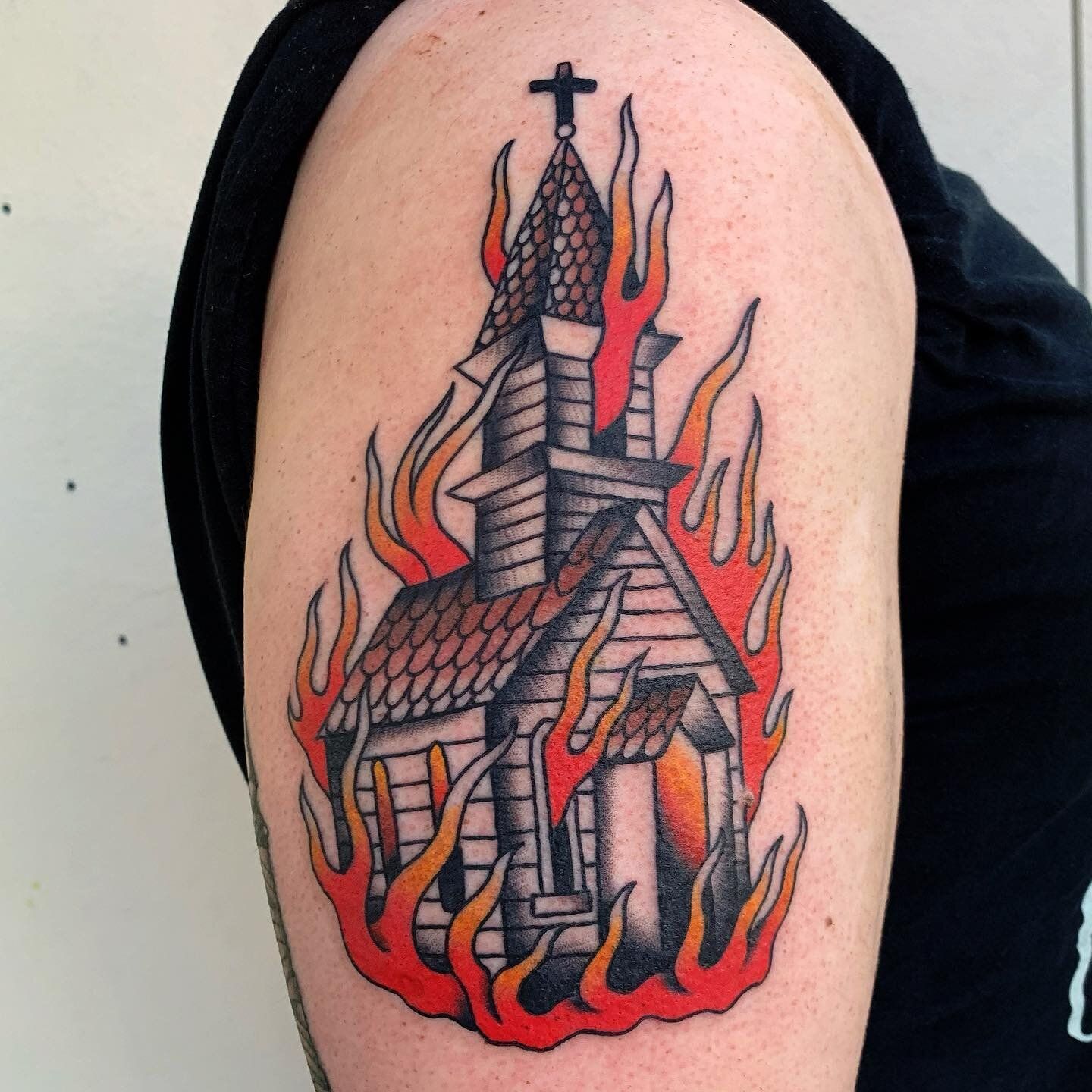Burning Cliff House Tattoo by Capone  Tattoos
